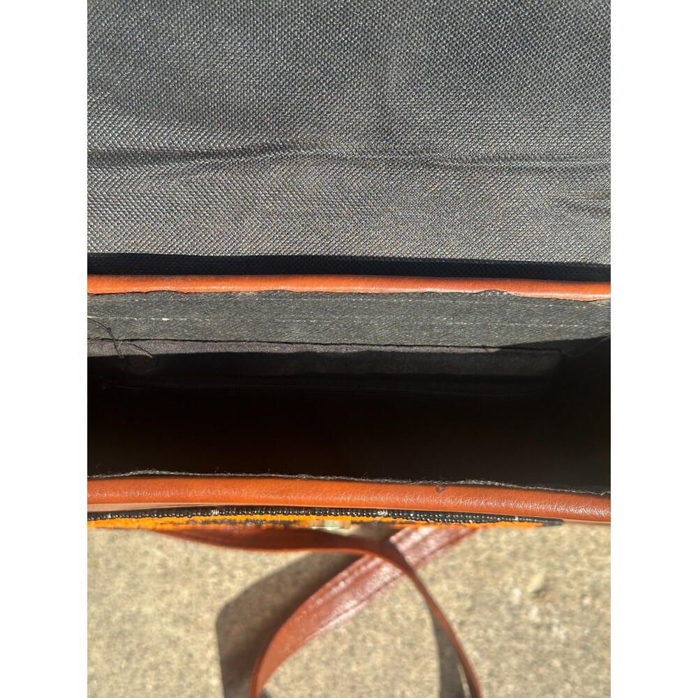 Handmade African Beaded Leather Crossbody Bag Orange Black Tribal Boho Artisan - Picture 4 of 7